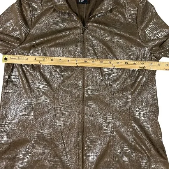 RQT Metallic Embossed Zip Jacket Womens Small Bronze Silver Shiny Faux Snakeskin - Picture 6 of 7